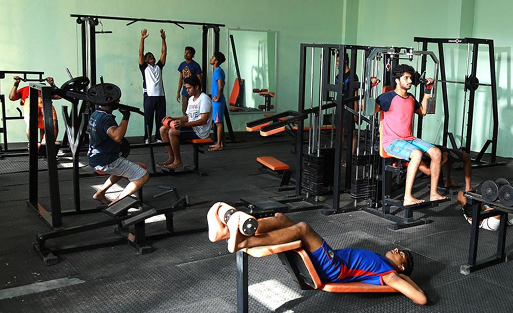 Gymnasium with strength-training equipment