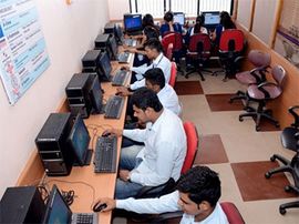 Students using computers in the e-library